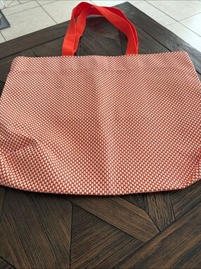 Crate & Barrel Orange & White Basketweave Large Beach & Market Carryall